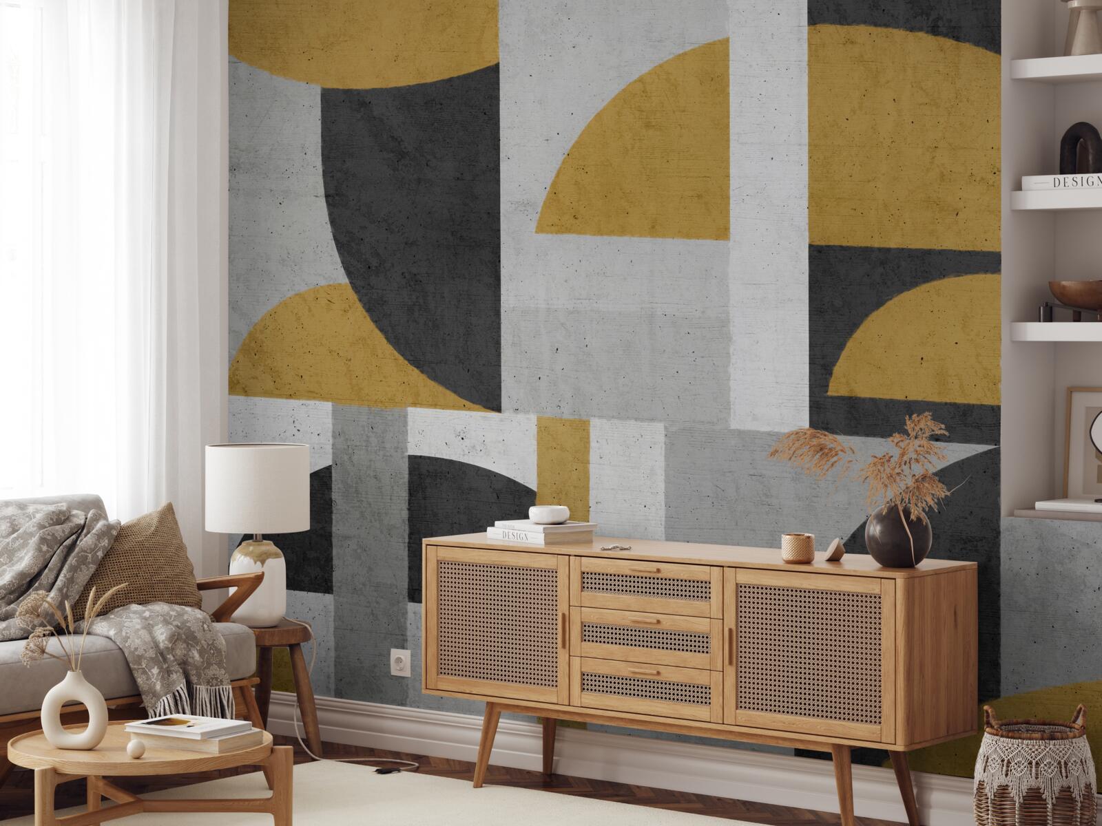 Fotobehang abstract in zwart-gele tinten