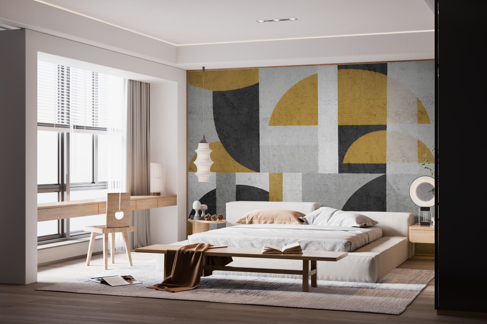 Fotobehang abstract in zwart-gele tinten