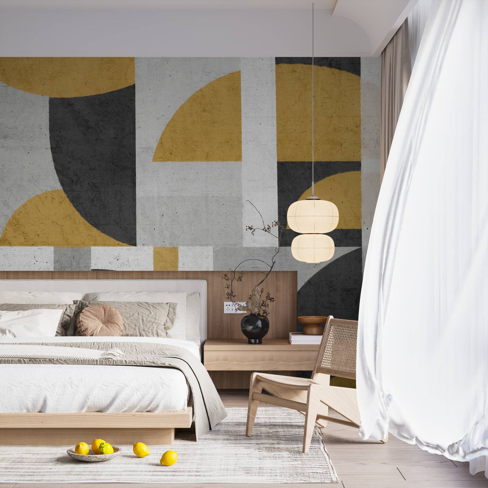 Fotobehang abstract in zwart-gele tinten