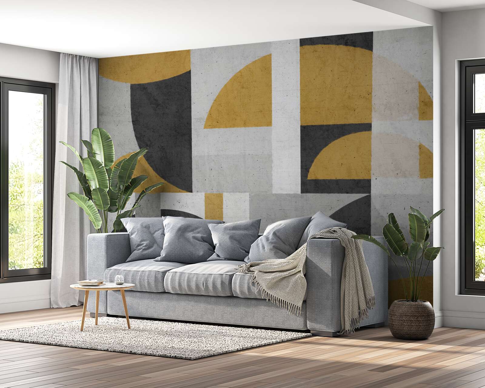 Fotobehang abstract in zwart-gele tinten