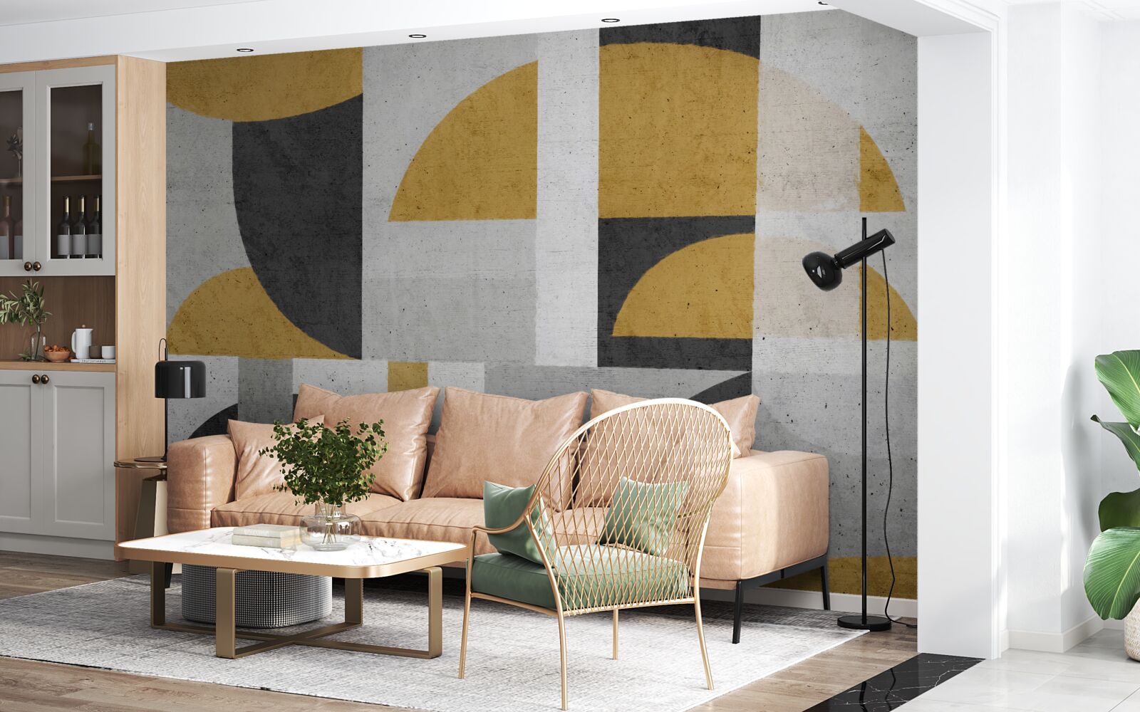 Fotobehang abstract in zwart-gele tinten