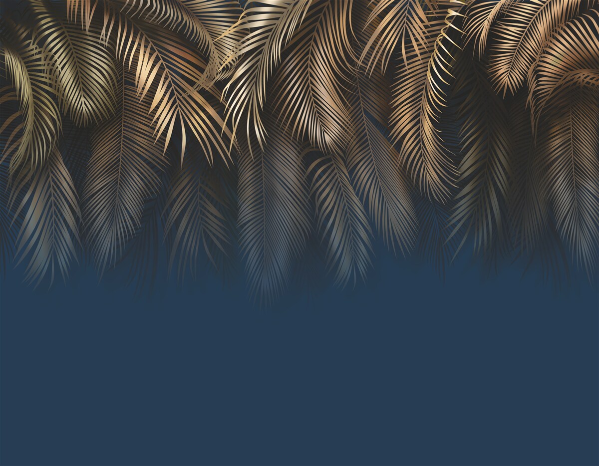 Fotobehang 's nachts glinstert de varen met gouden bladeren