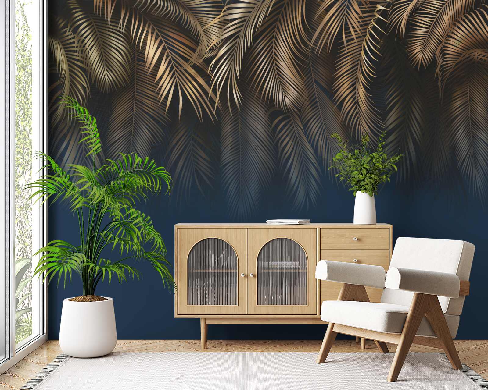 Fotobehang 's nachts glinstert de varen met gouden bladeren