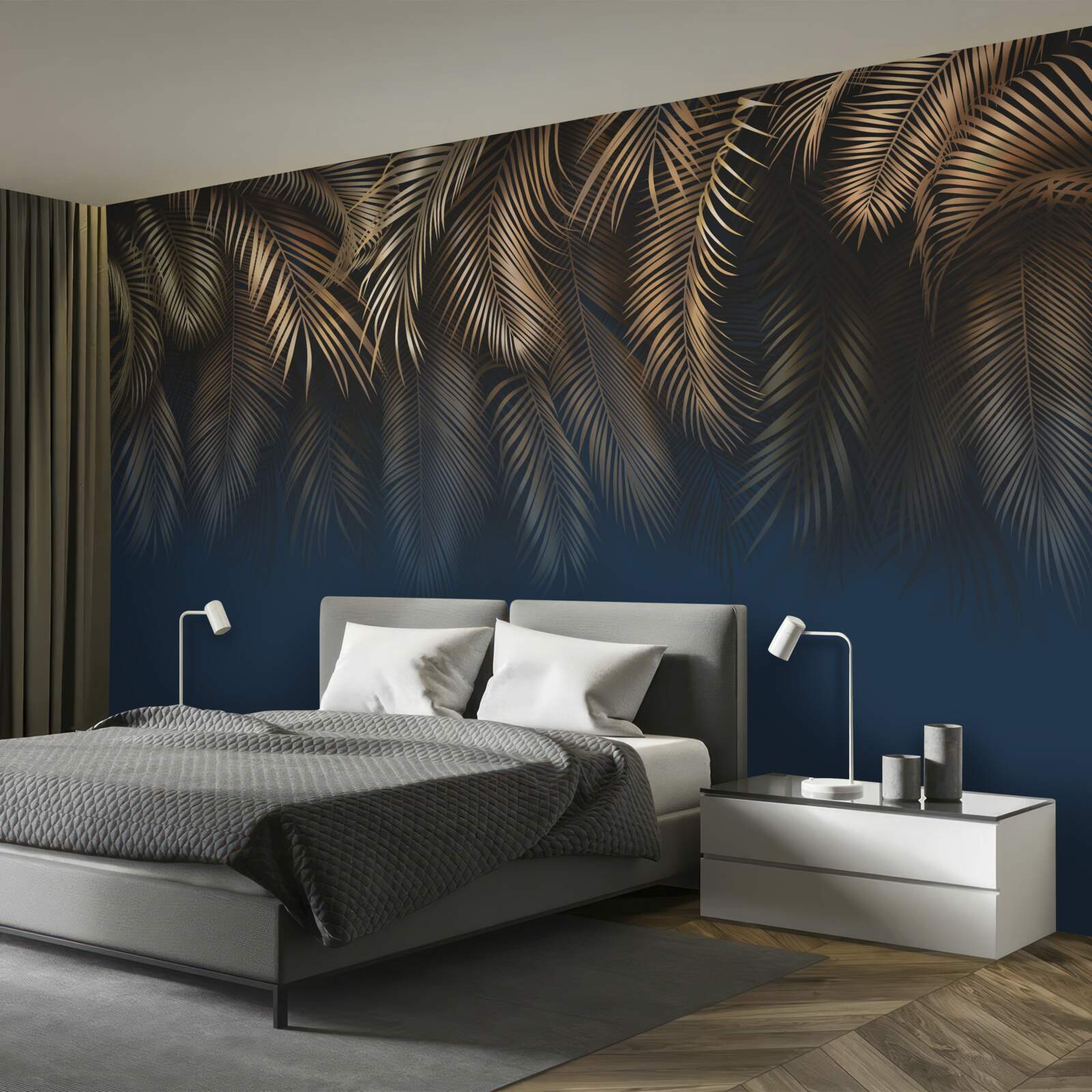 Fotobehang 's nachts glinstert de varen met gouden bladeren