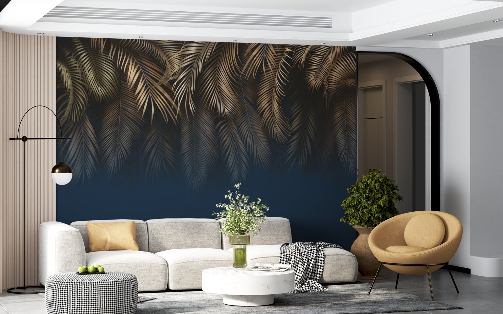 Fotobehang 's nachts glinstert de varen met gouden bladeren