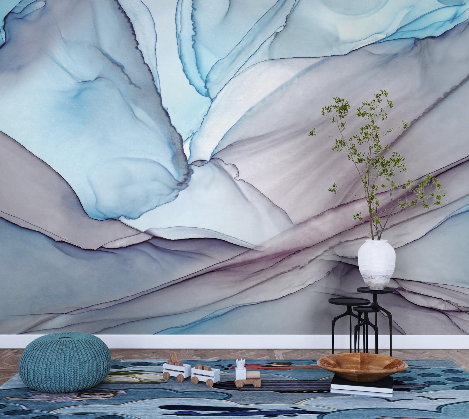 Fotobehang lichtblauw marmer met adering