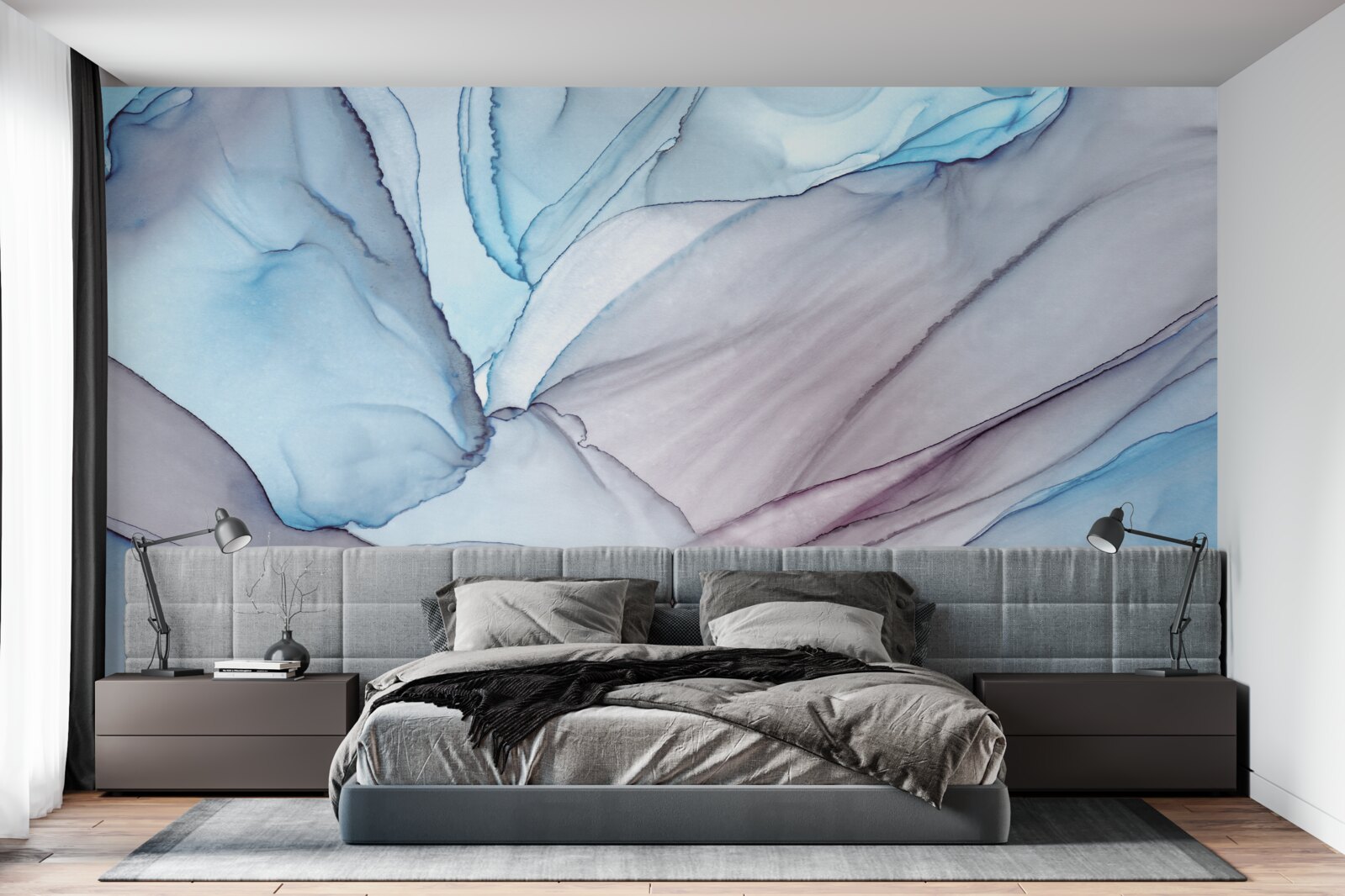 Fotobehang lichtblauw marmer met adering