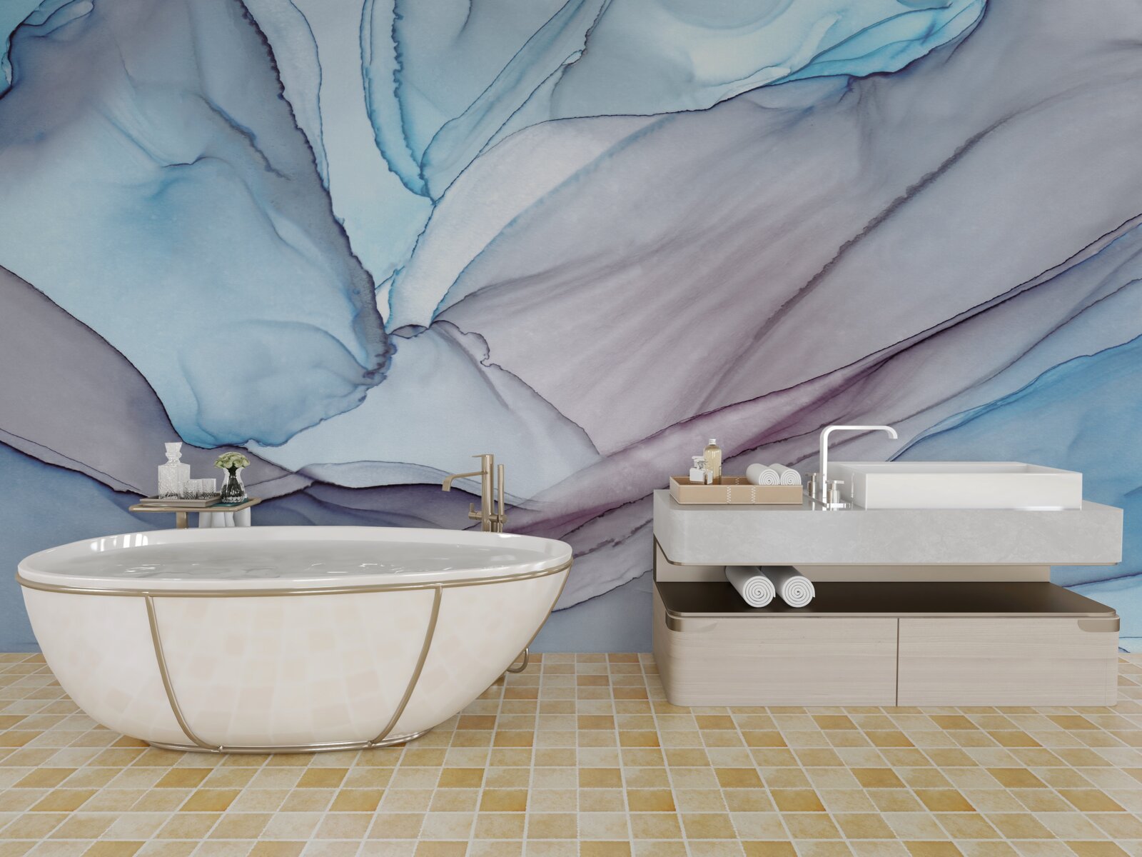 Fotobehang lichtblauw marmer met adering