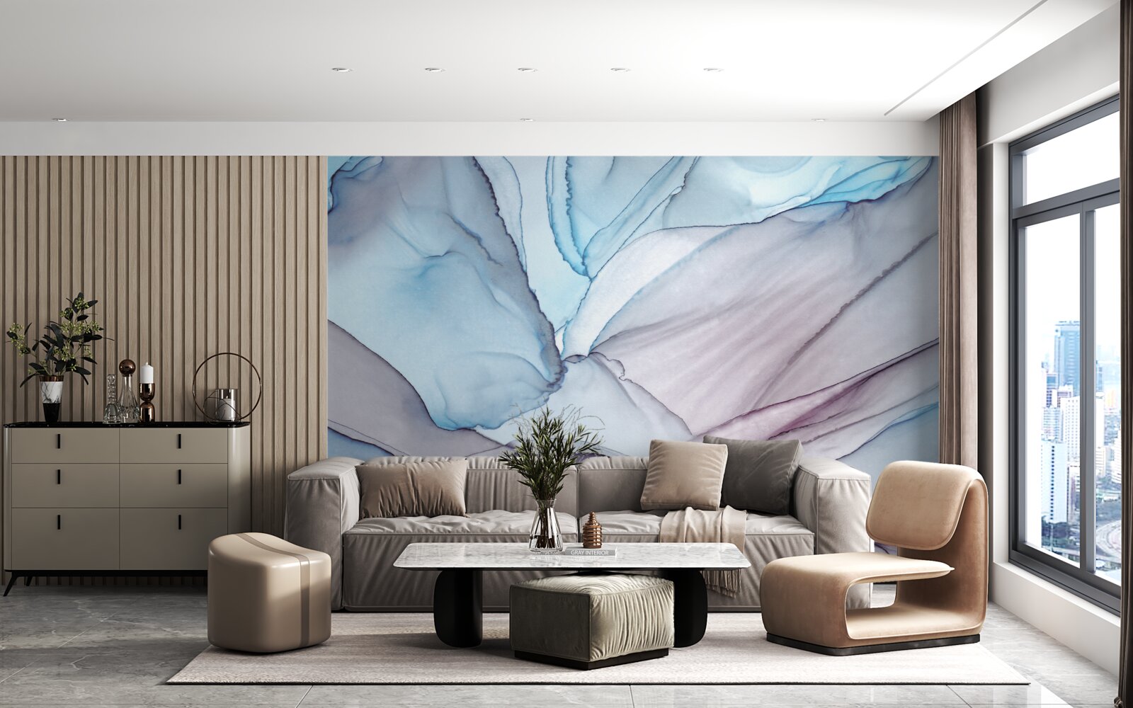 Fotobehang lichtblauw marmer met adering