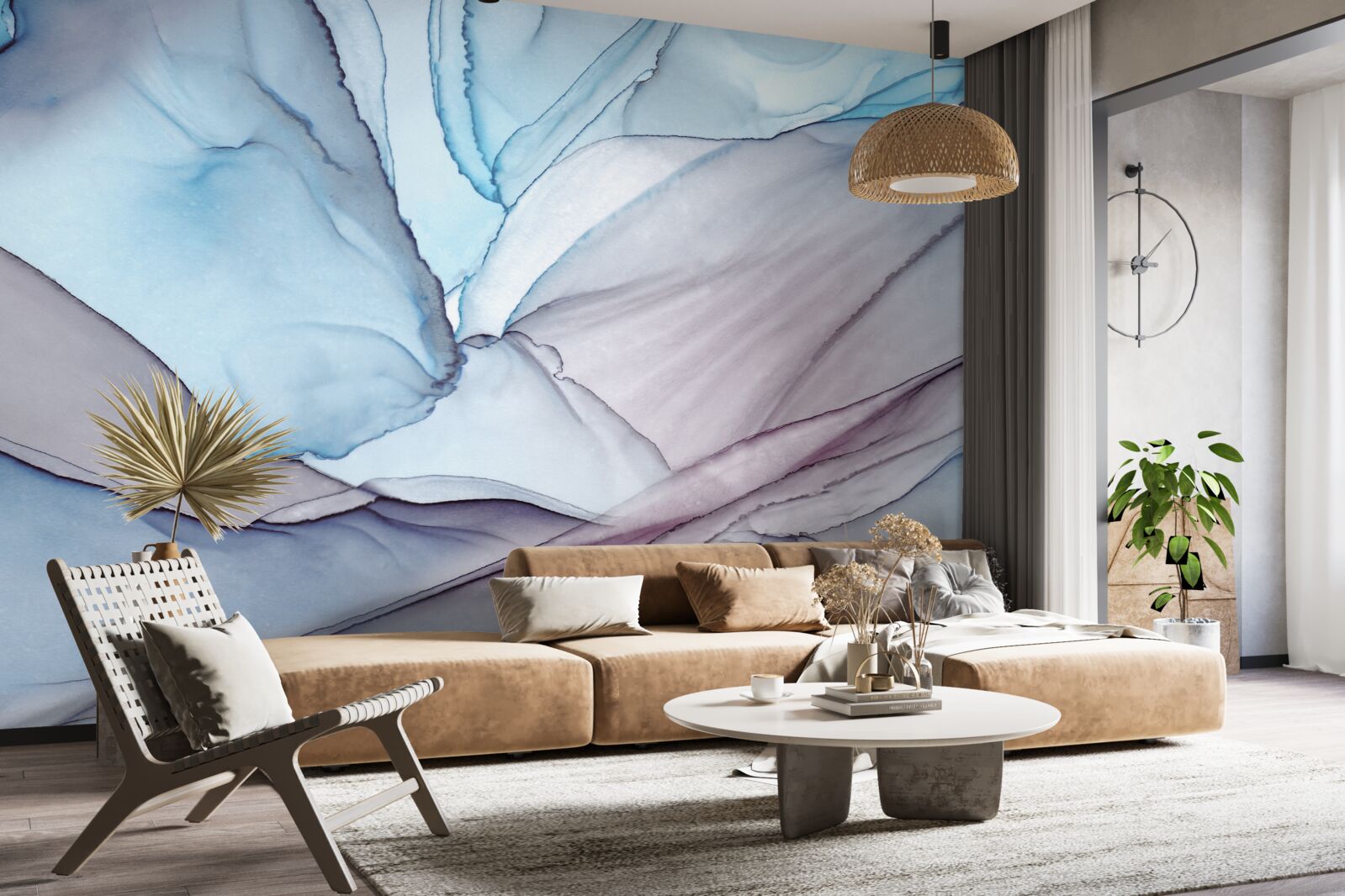 Fotobehang lichtblauw marmer met adering