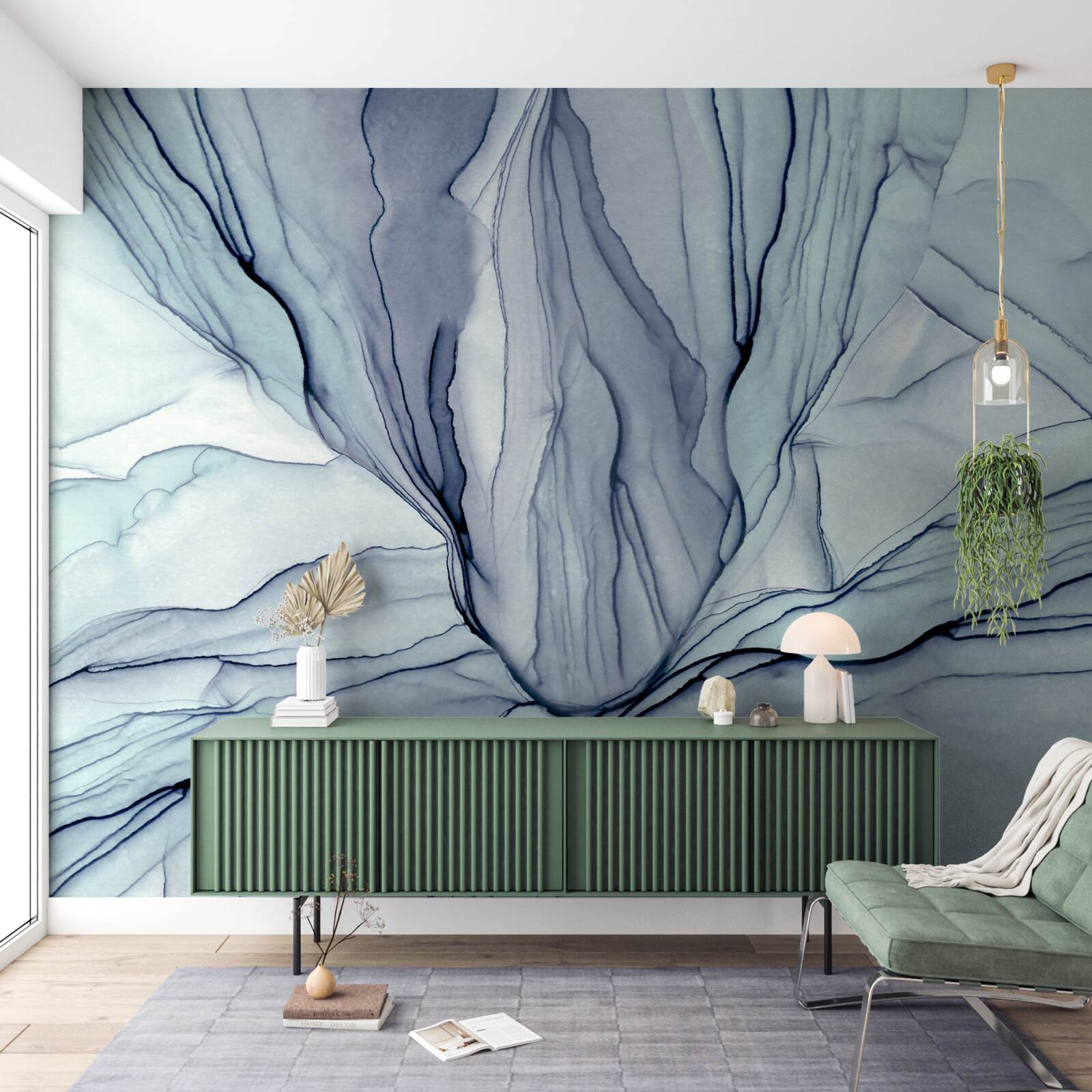 Fotobehang blauwe patronen op marmer