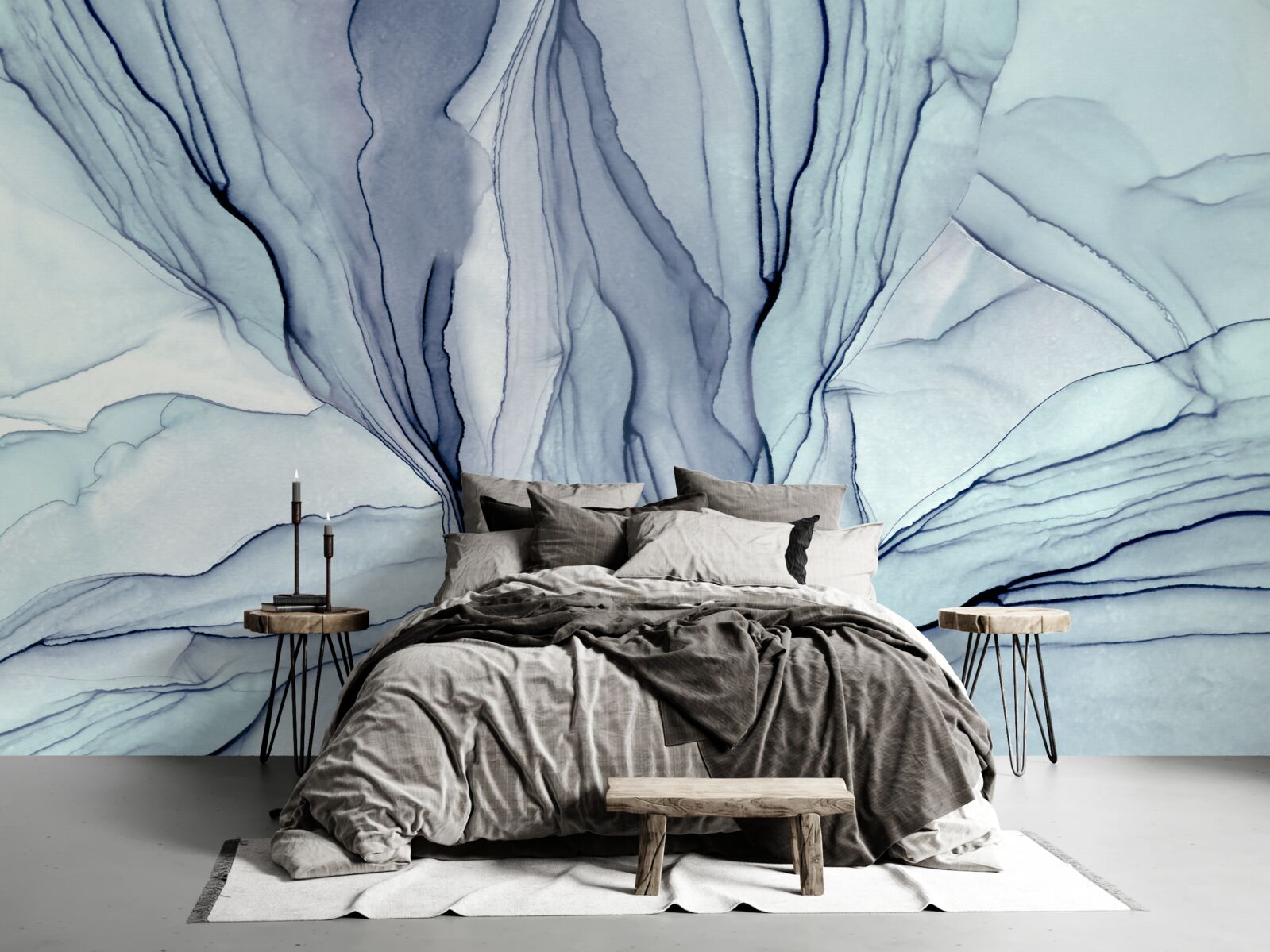 Fotobehang blauwe patronen op marmer