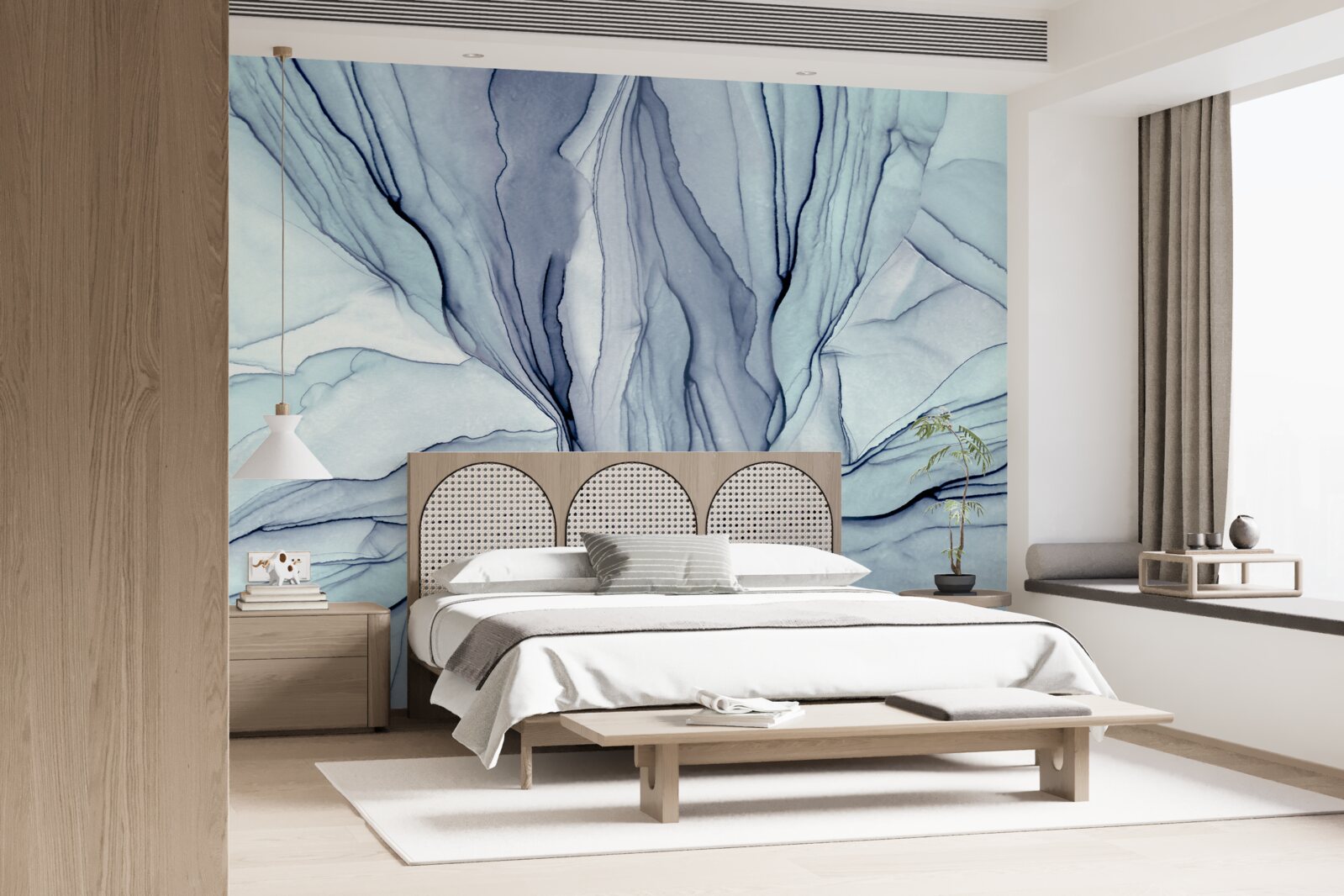 Fotobehang blauwe patronen op marmer