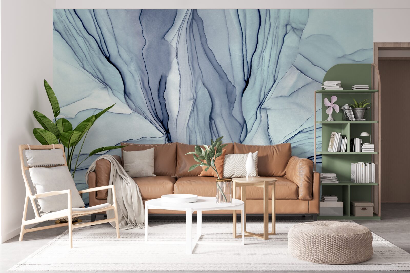 Fotobehang blauwe patronen op marmer