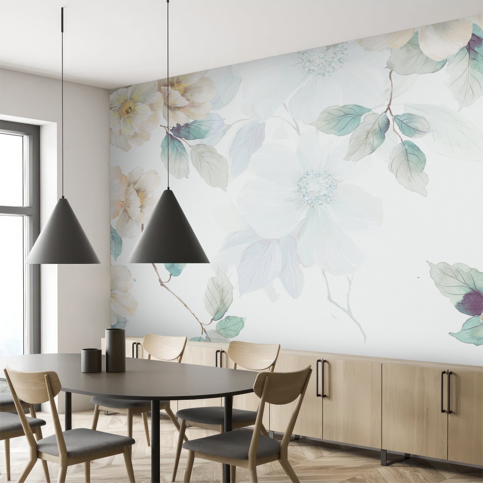 Fotobehang bloemknoppen ontwikkelen zich voorzichtig aan de takken