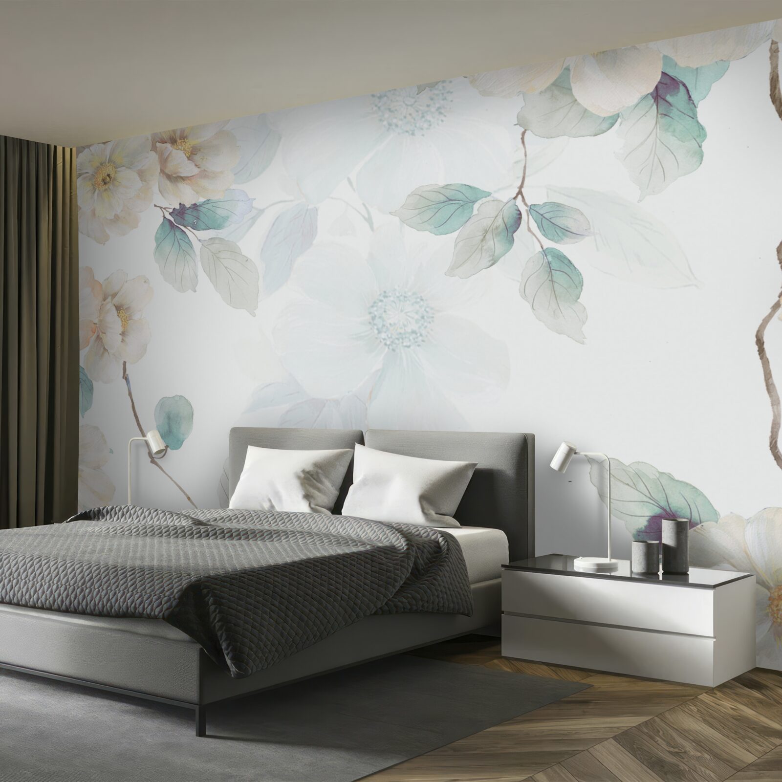 Fotobehang bloemknoppen ontwikkelen zich voorzichtig aan de takken