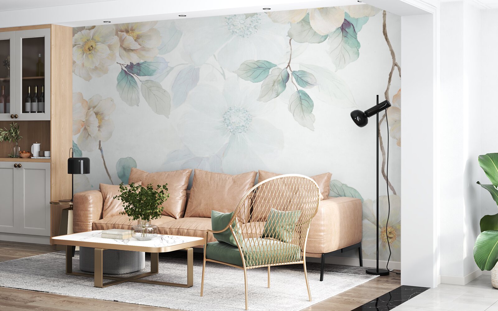 Fotobehang bloemknoppen ontwikkelen zich voorzichtig aan de takken