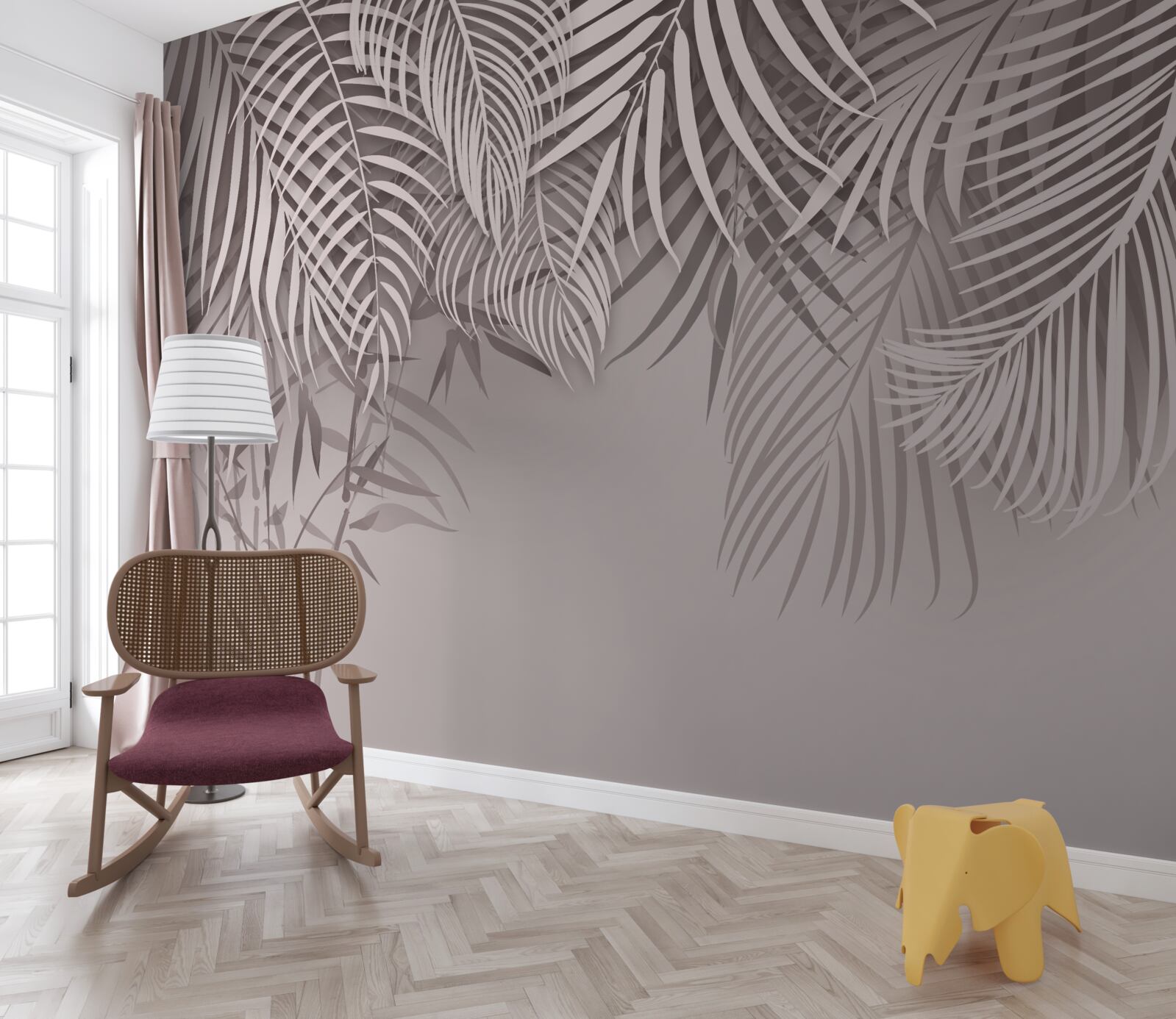 Fotobehang lichte en grijze varenbladeren