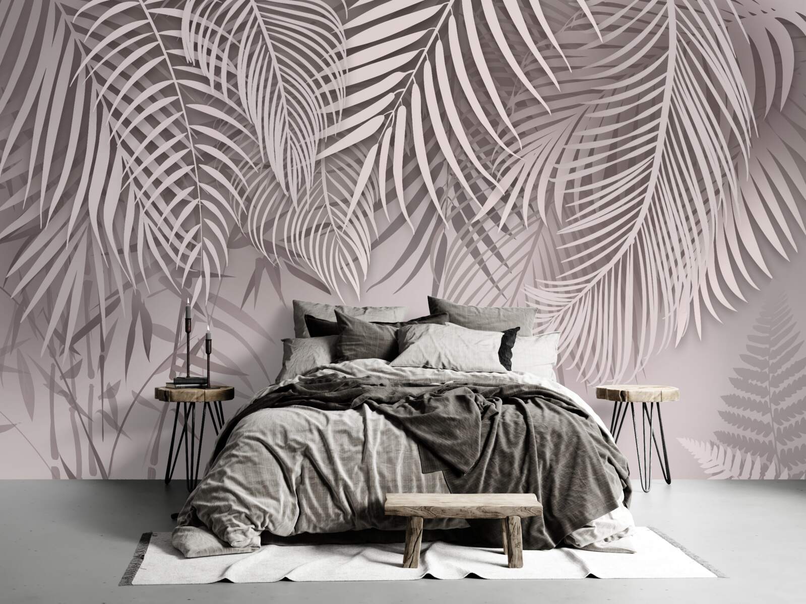 Fotobehang lichte en grijze varenbladeren