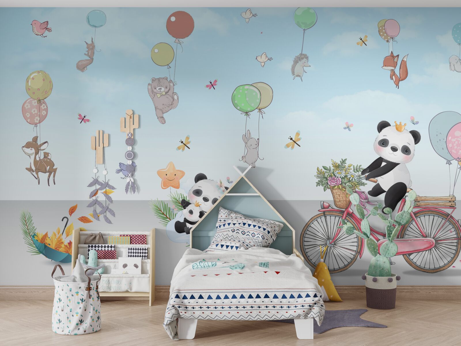 Fotobehang ballonnen met panda's en andere dieren