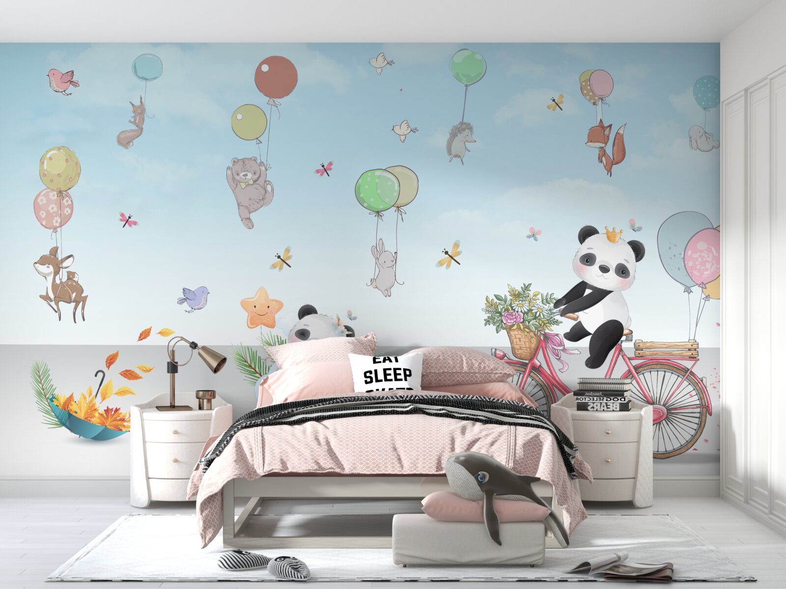 Fotobehang ballonnen met panda's en andere dieren