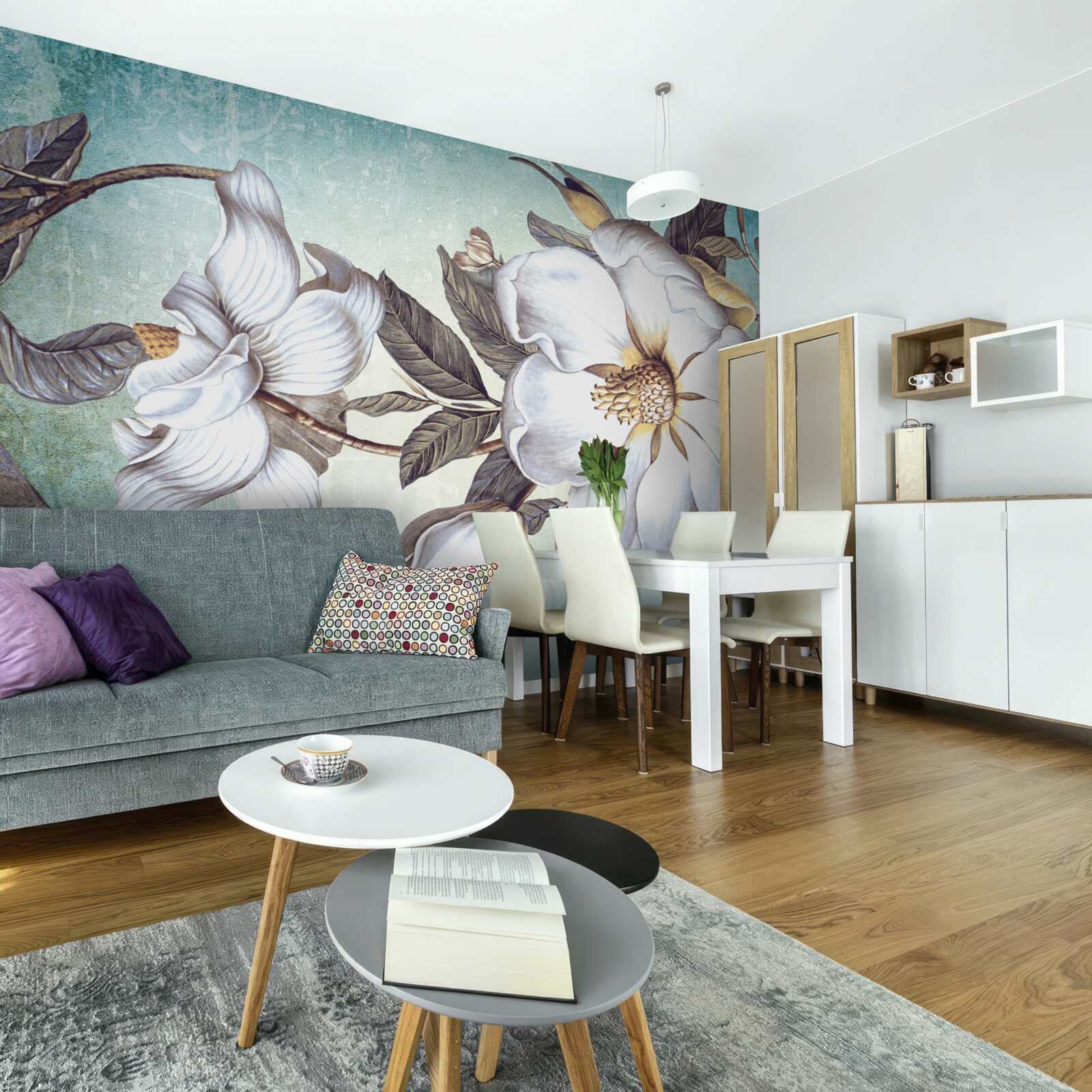 Fotobehang sneeuwwitte bloemen bloeien