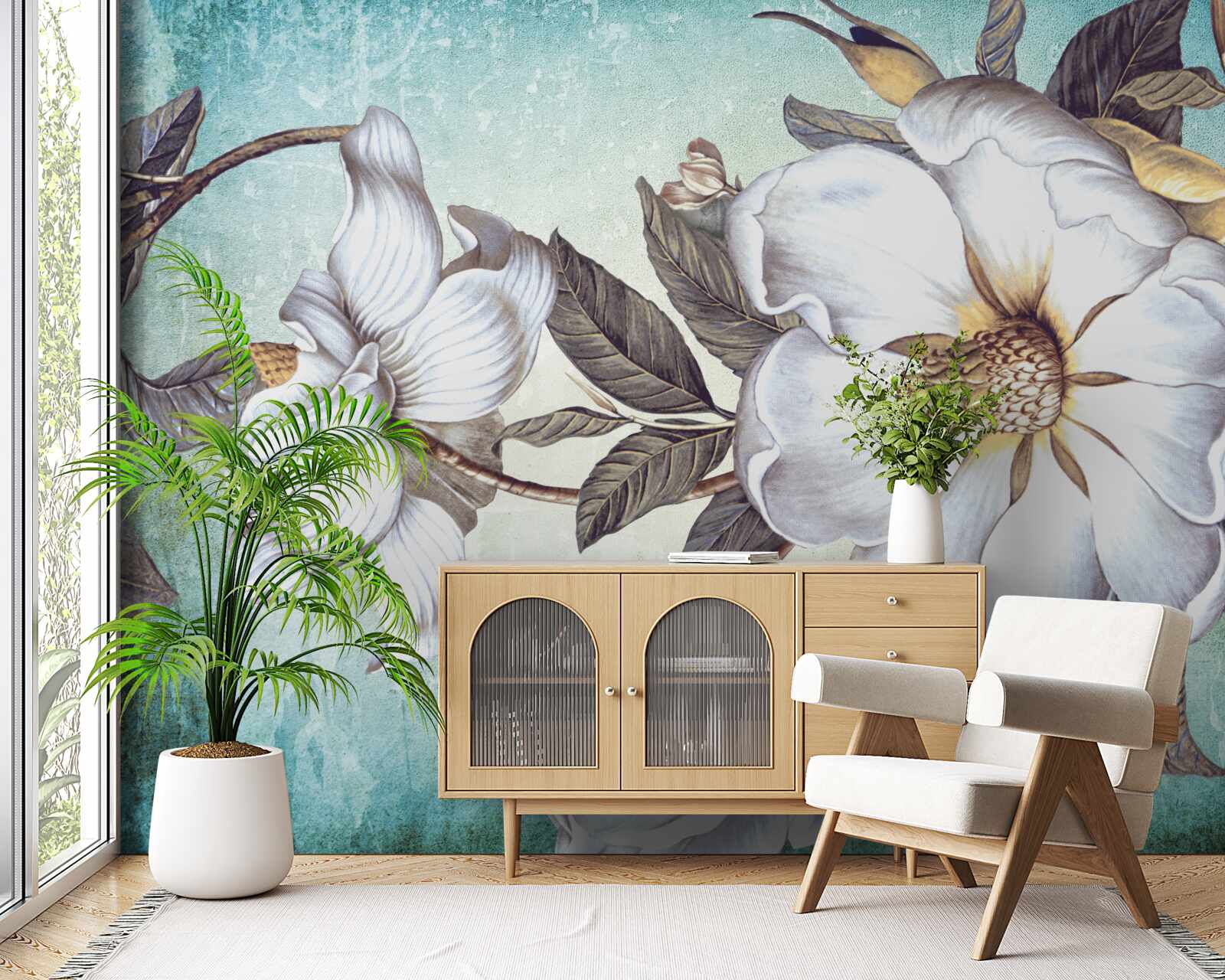 Fotobehang sneeuwwitte bloemen bloeien