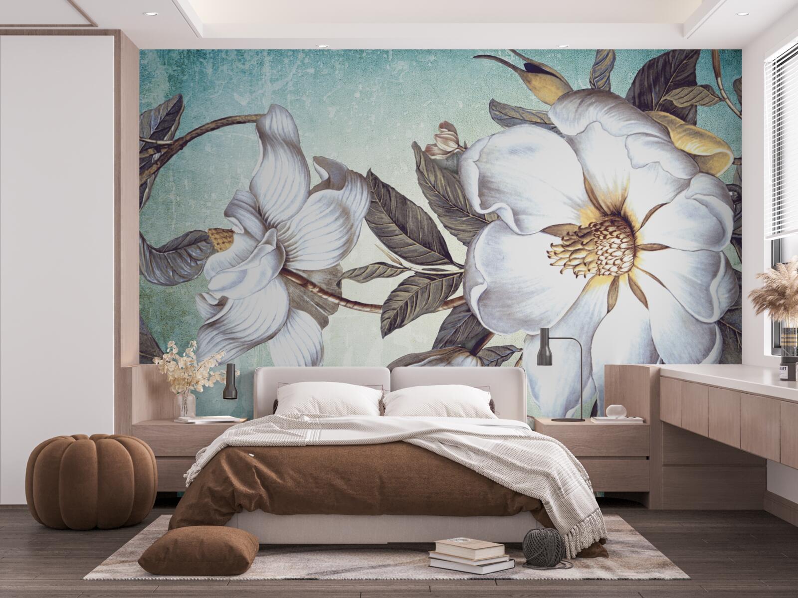 Fotobehang sneeuwwitte bloemen bloeien