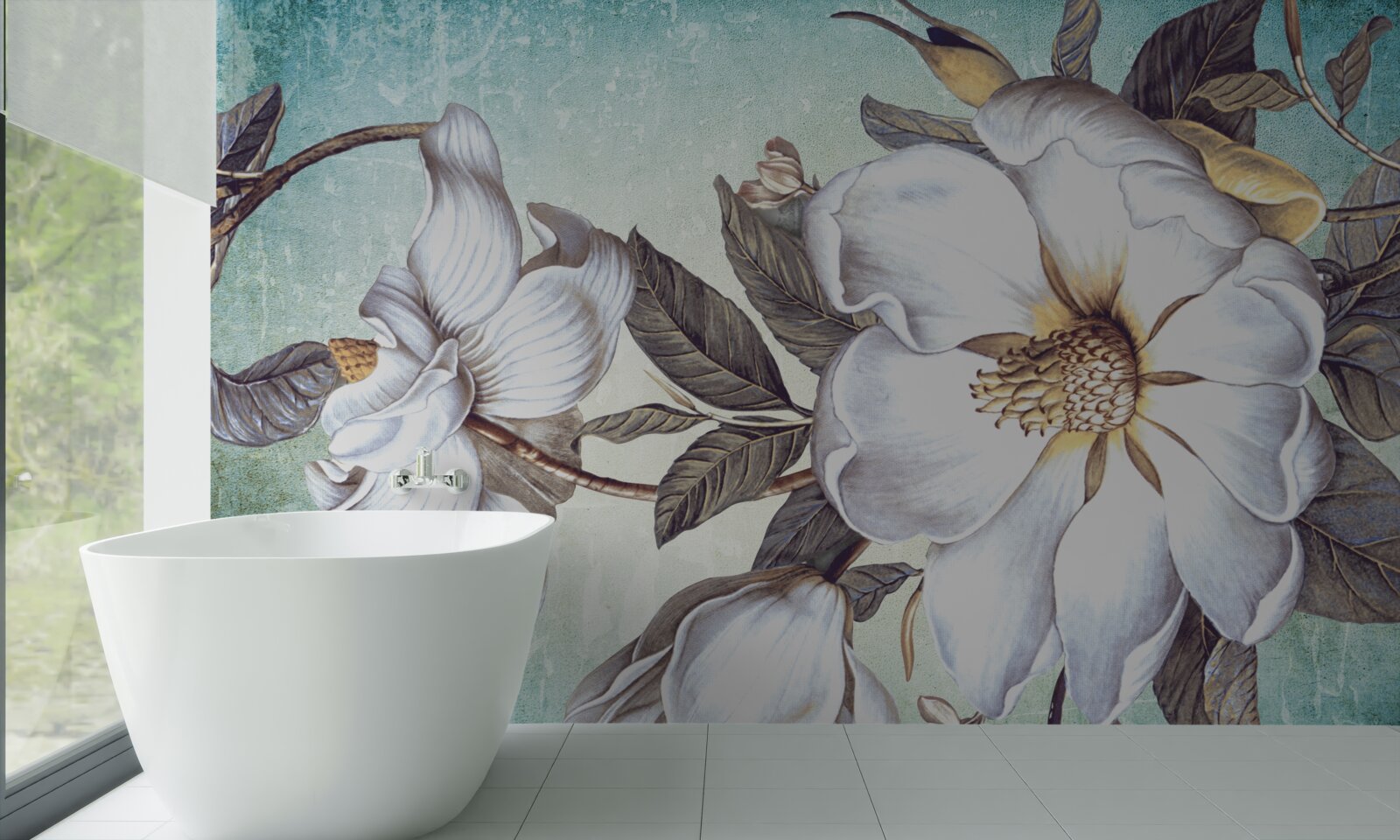 Fotobehang sneeuwwitte bloemen bloeien