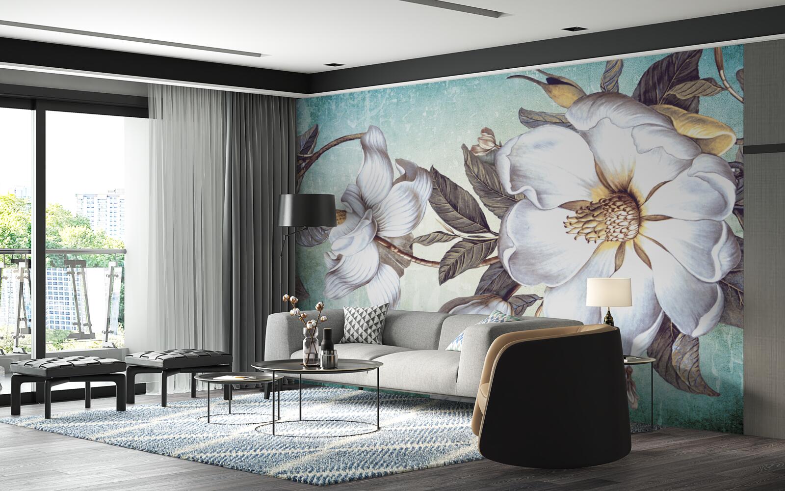 Fotobehang sneeuwwitte bloemen bloeien