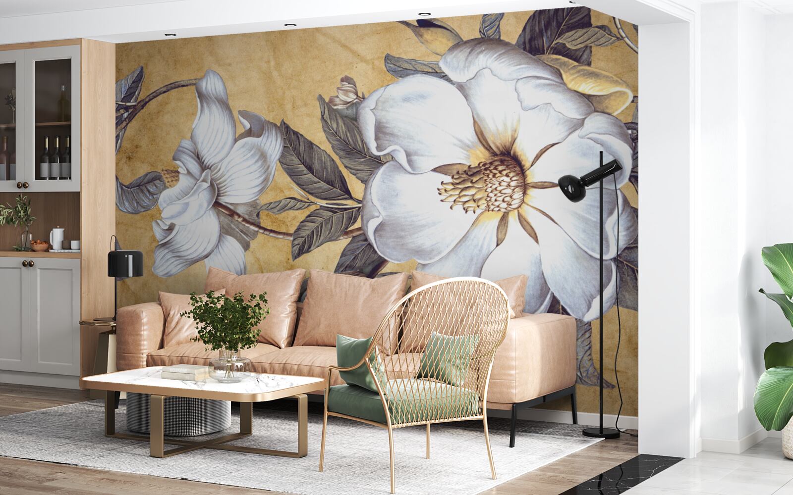 Fotobehang bloeiende witte knoppen aan takken