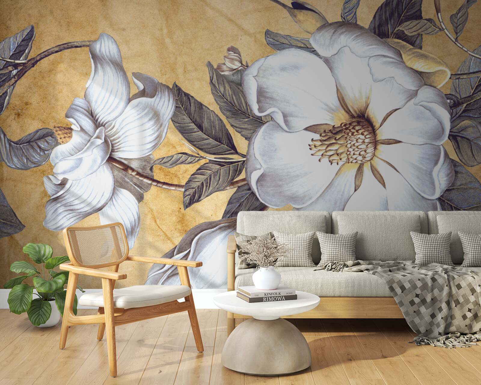 Fotobehang bloeiende witte knoppen aan takken