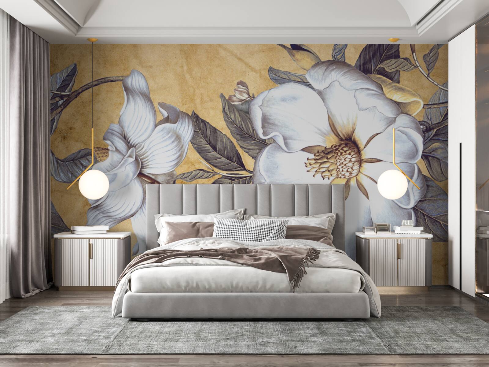 Fotobehang bloeiende witte knoppen aan takken