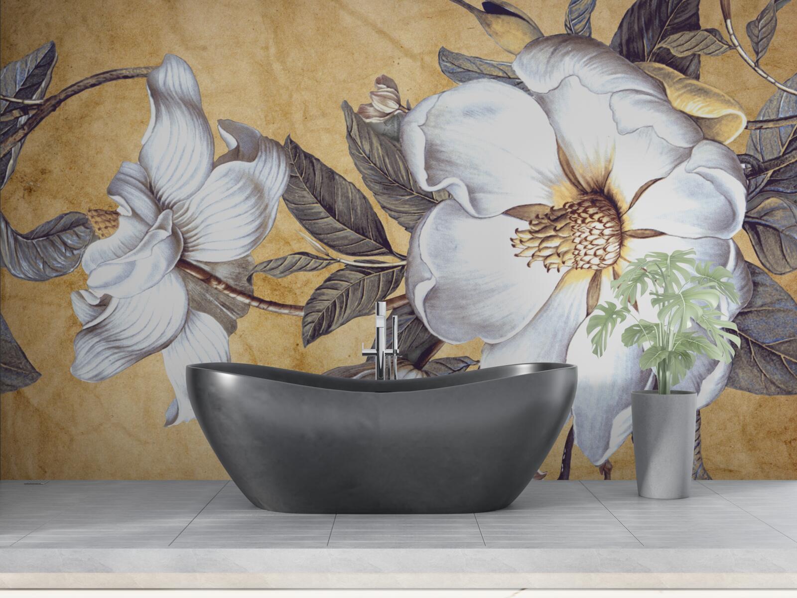 Fotobehang bloeiende witte knoppen aan takken