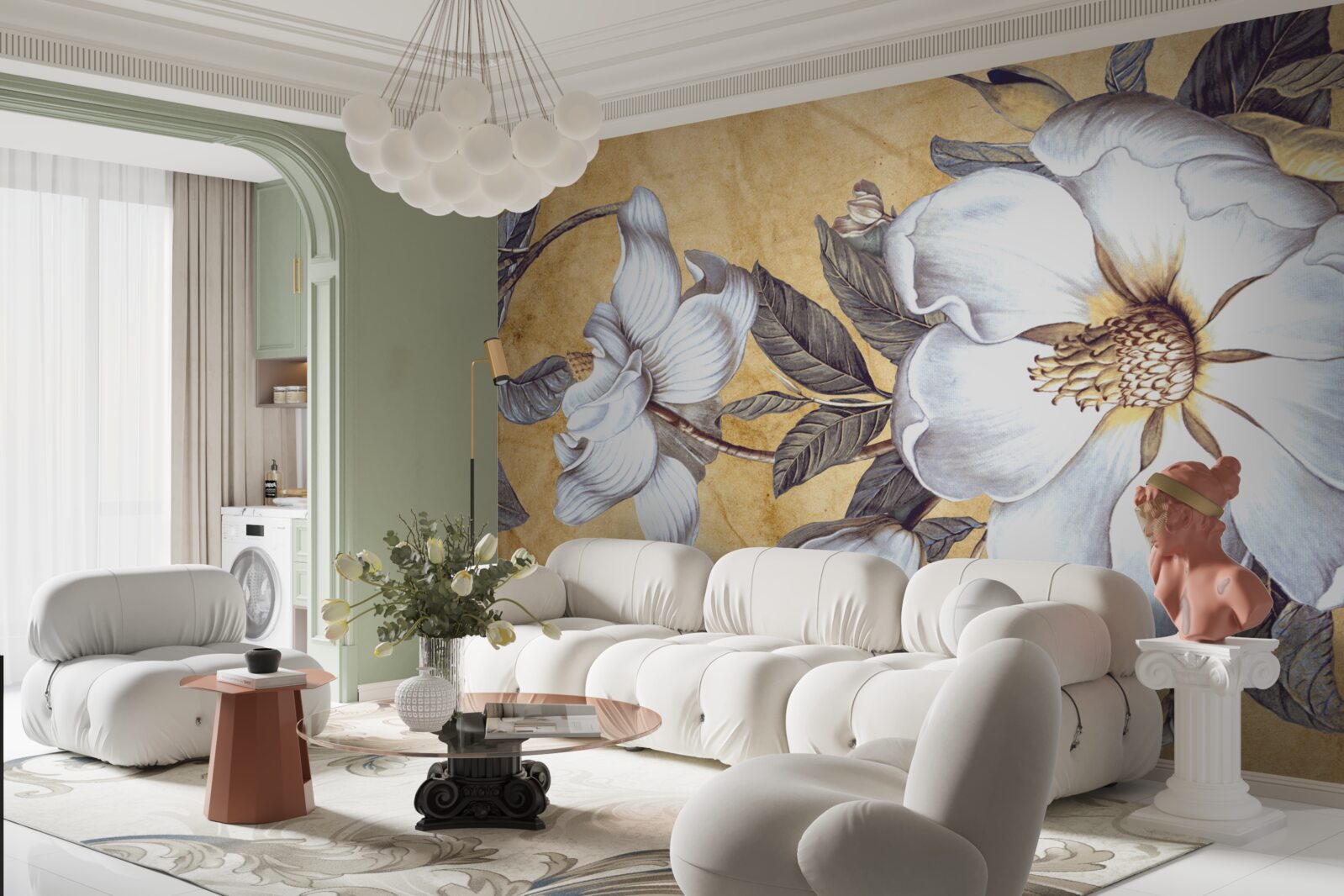 Fotobehang bloeiende witte knoppen aan takken