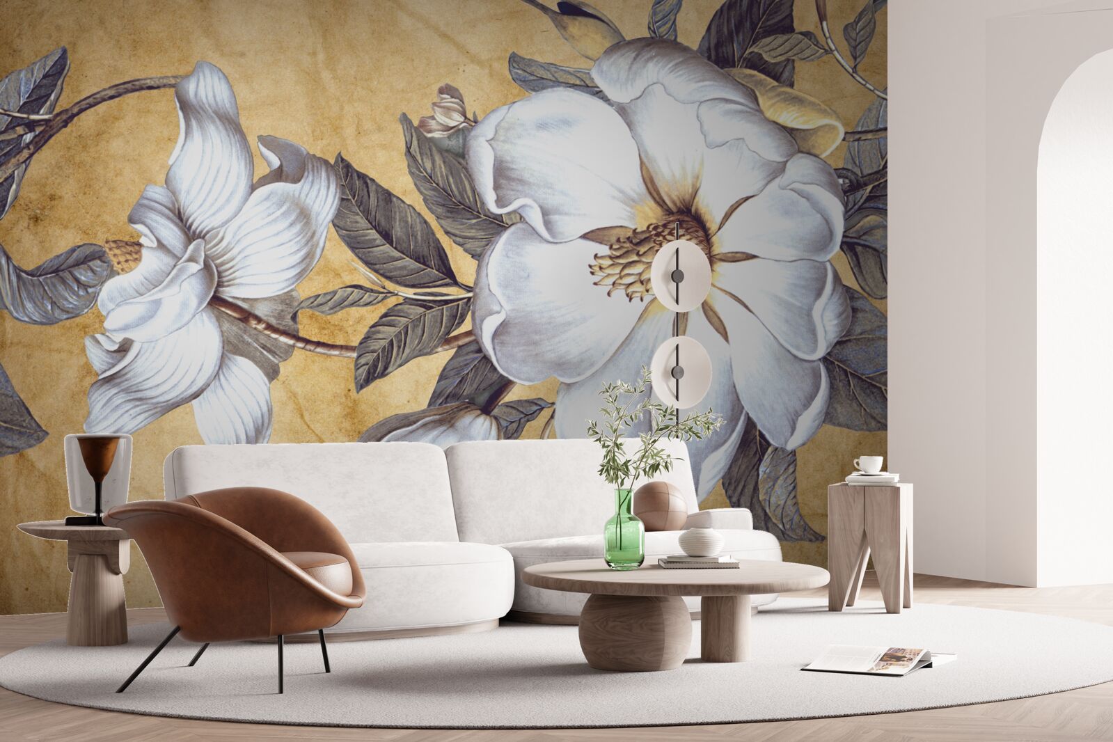 Fotobehang bloeiende witte knoppen aan takken