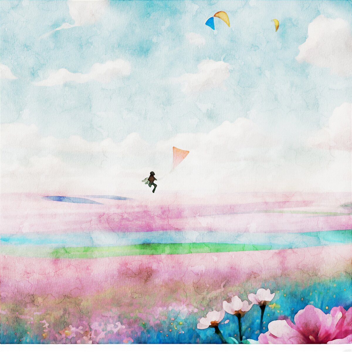 Fotobehang paragliden boven een weiland