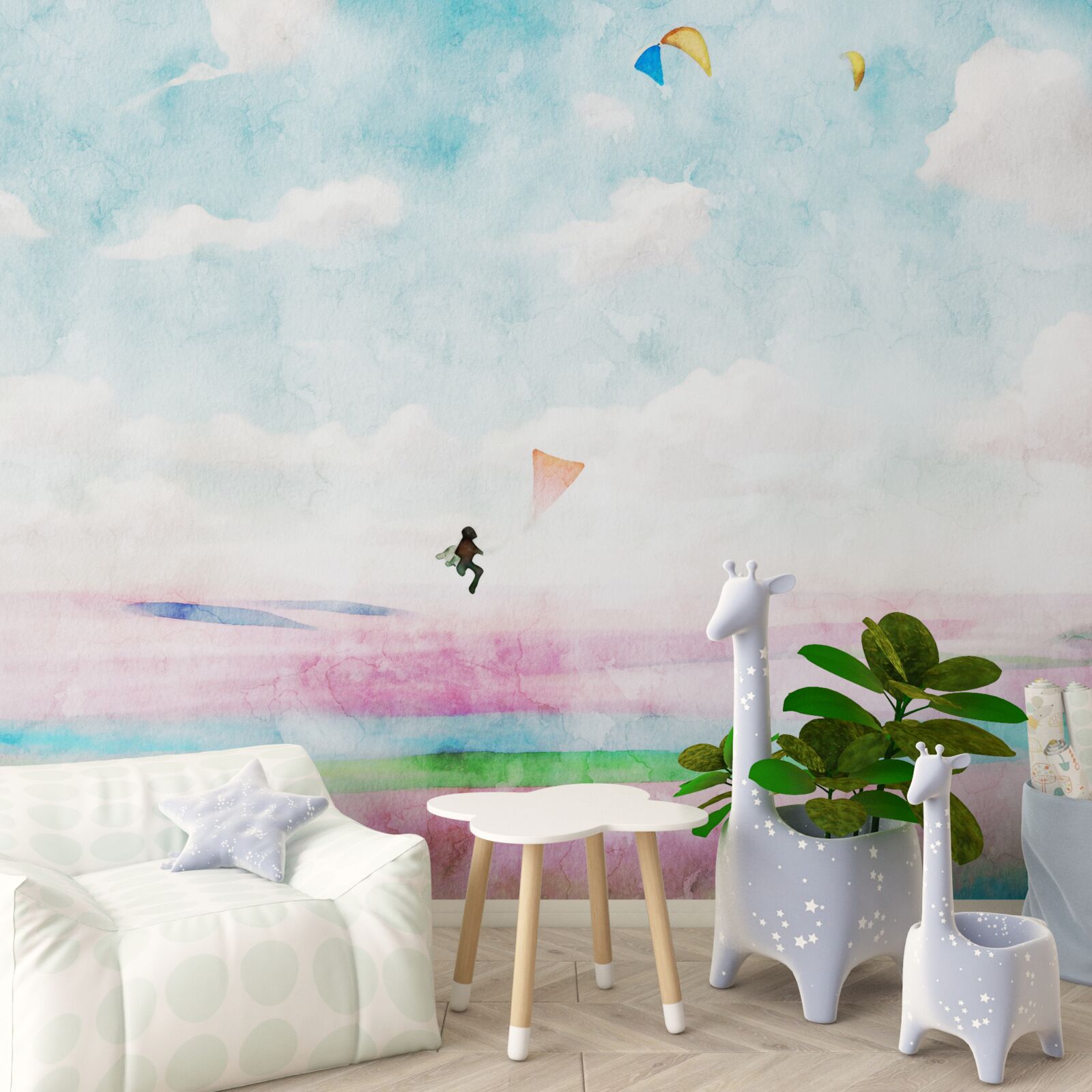 Fotobehang paragliden boven een weiland