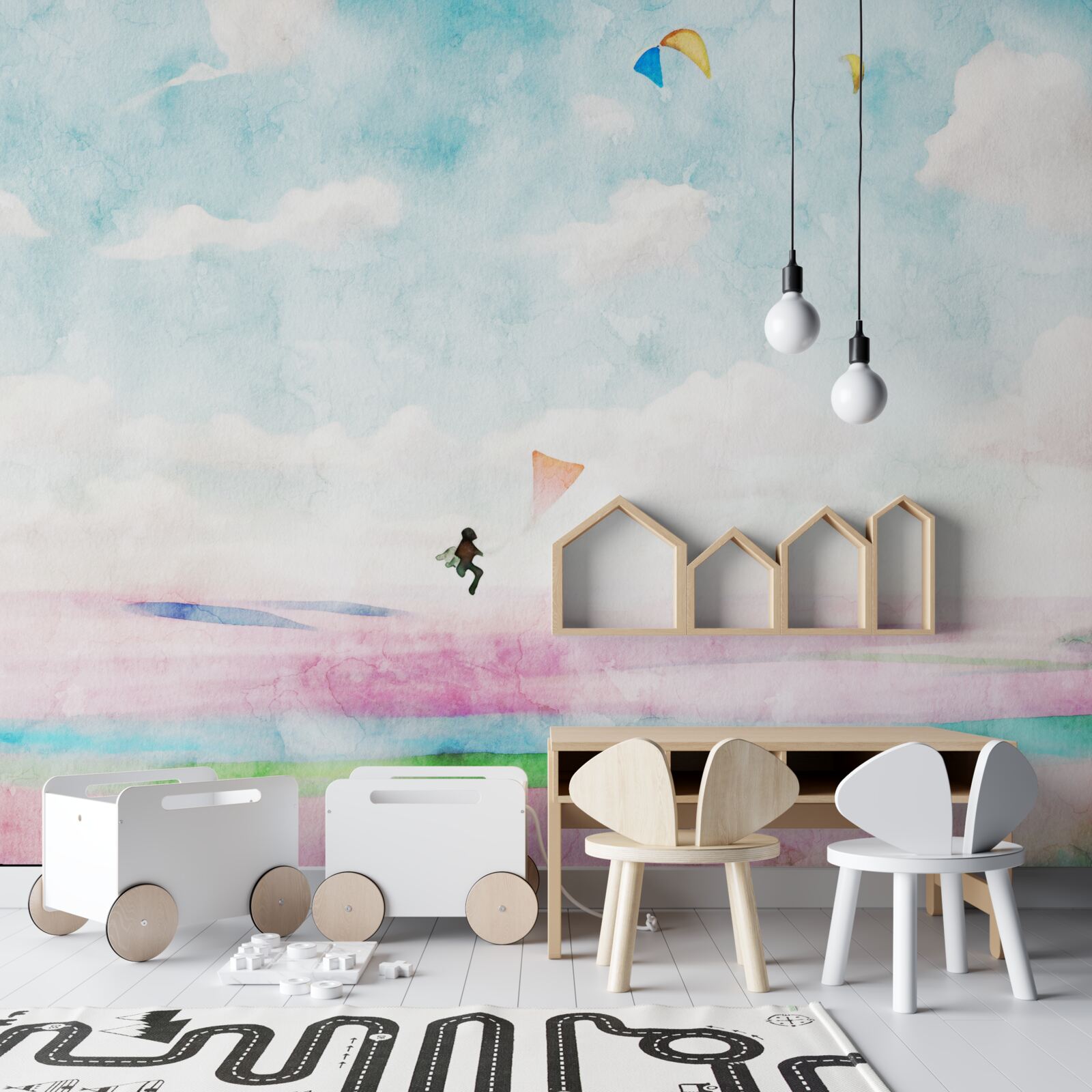 Fotobehang paragliden boven een weiland