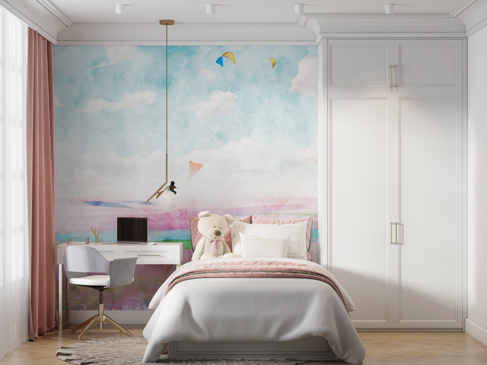 Fotobehang paragliden boven een weiland