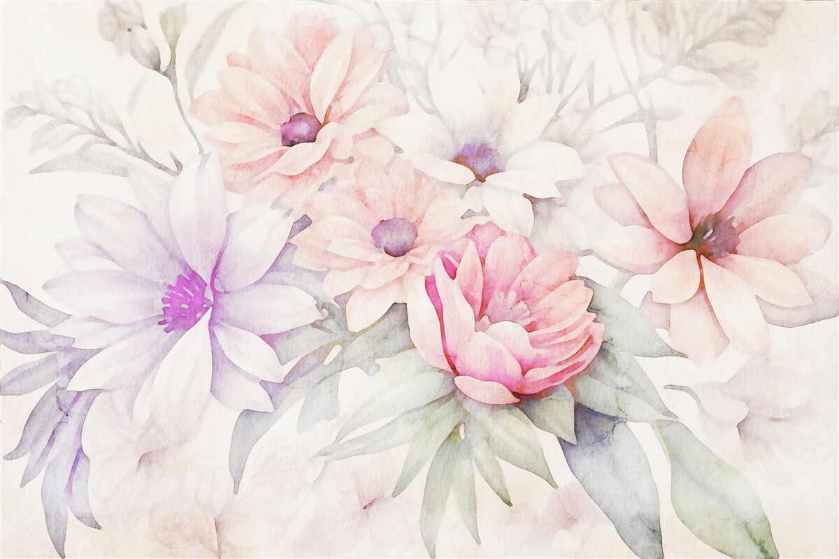 Fotobehang aquarel knoppen van delicate bloemen