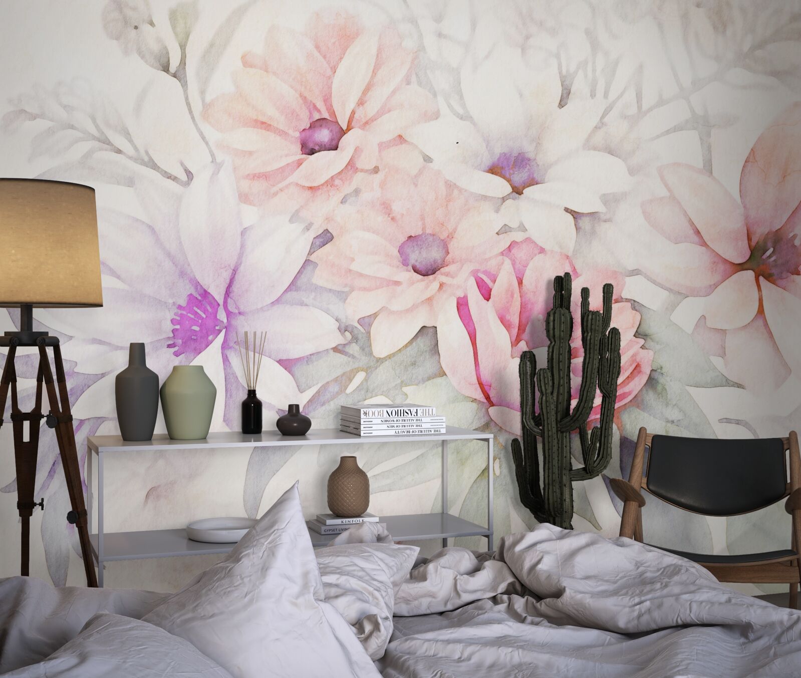 Fotobehang aquarel knoppen van delicate bloemen