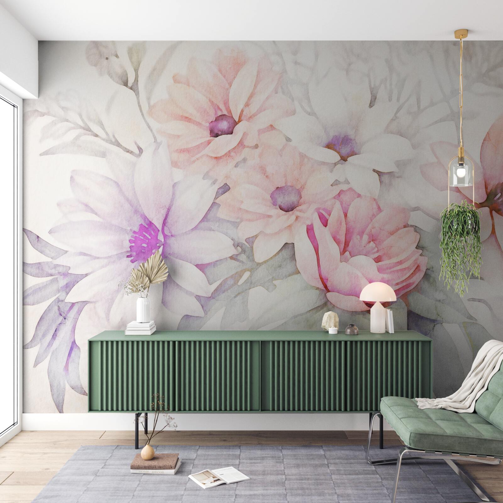Fotobehang aquarel knoppen van delicate bloemen