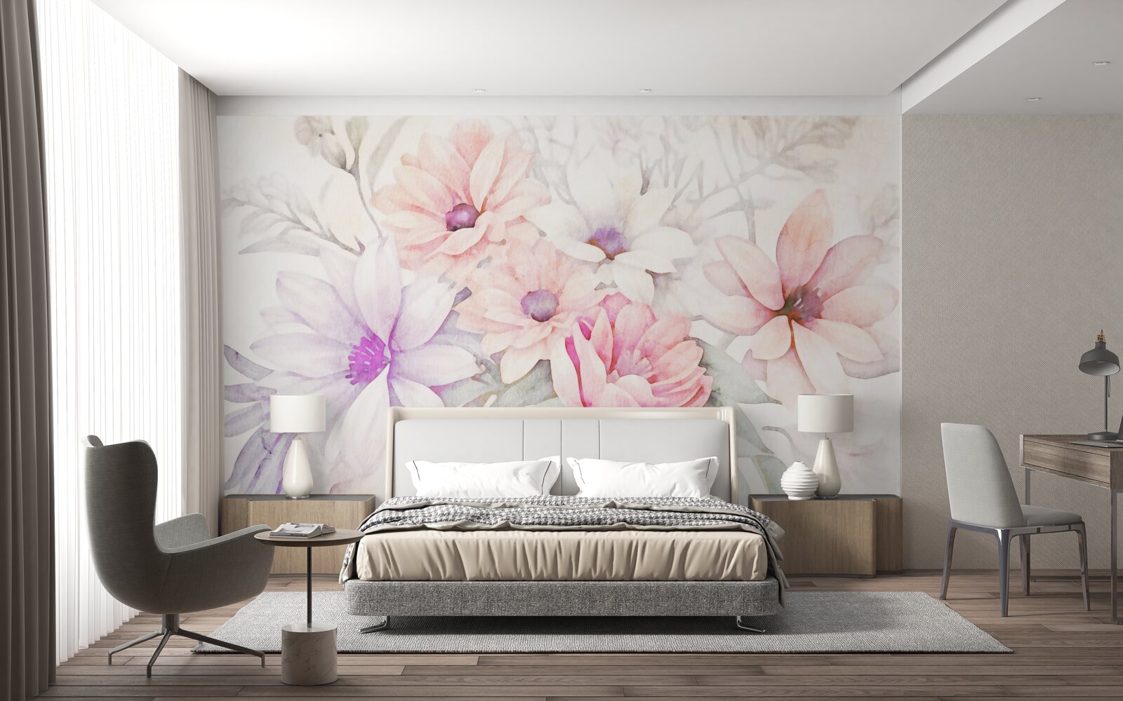 Fotobehang aquarel knoppen van delicate bloemen