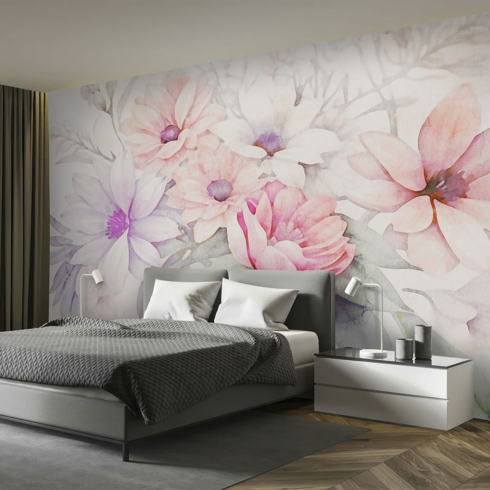 Fotobehang aquarel knoppen van delicate bloemen