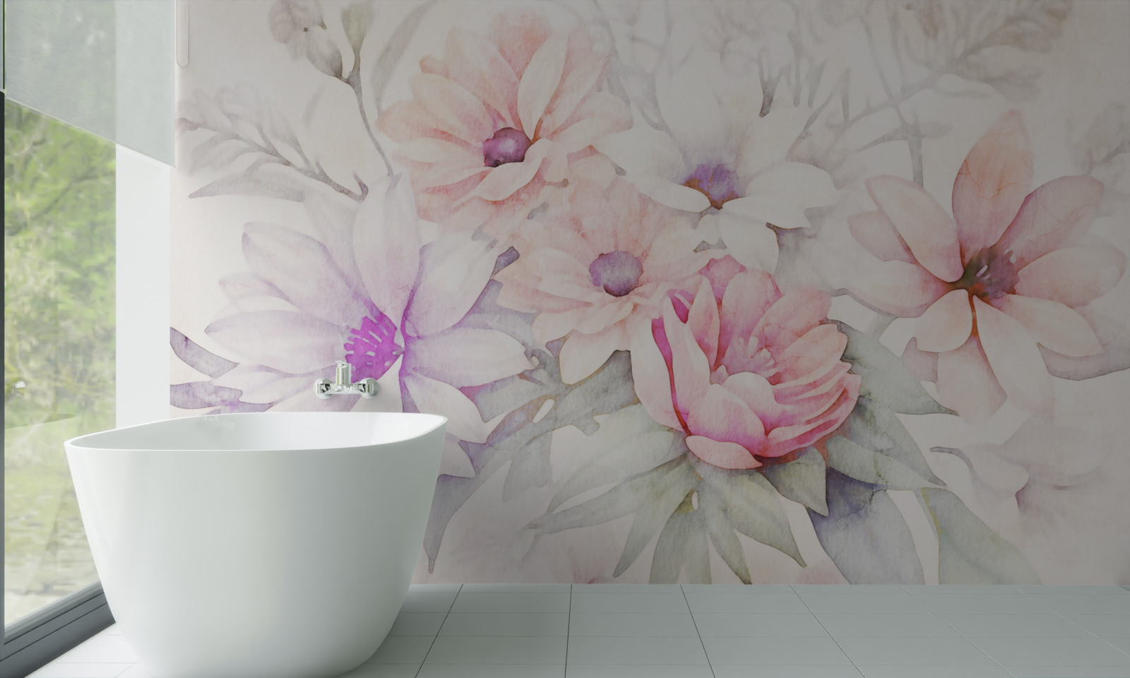 Fotobehang aquarel knoppen van delicate bloemen