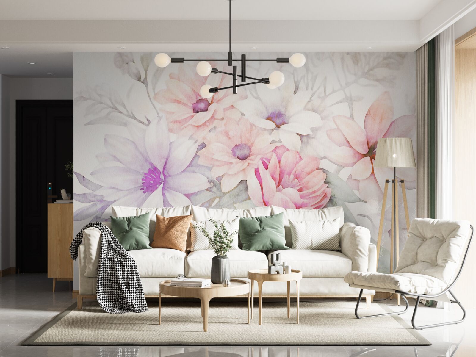 Fotobehang aquarel knoppen van delicate bloemen