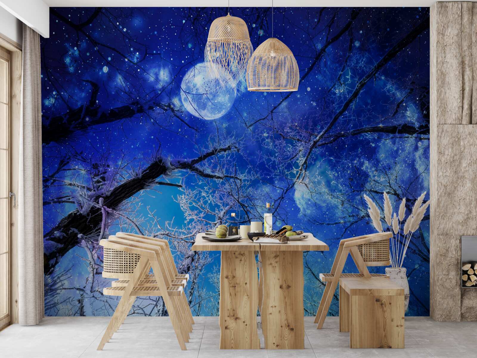 Fotobehang heldere nachtelijke hemel en maan