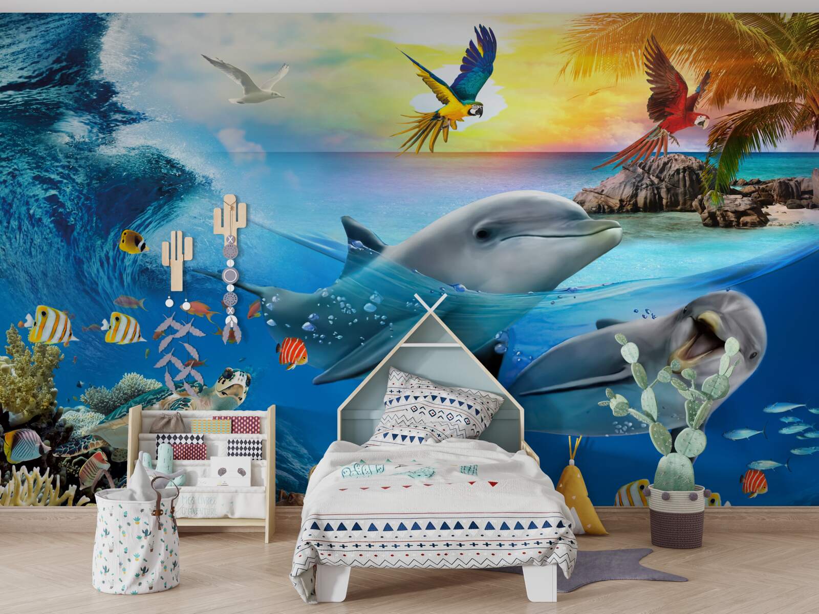 Fotobehang Dageraad wacht op de dolfijnen