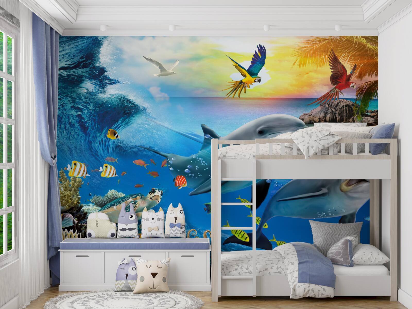 Fotobehang Dageraad wacht op de dolfijnen